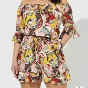 Torrid Multicolor Floral Off-Shoulder Romper